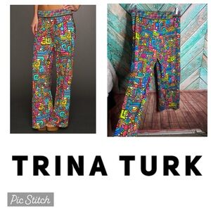 Trina Turk Vivid Maya Patterned Nylon Spandex Fold Over Waist Pants